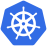The blue and white Kubernetes symbol logo.