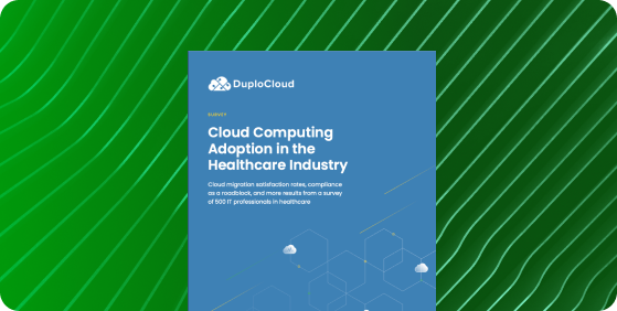 A cover for the ebook "Cloud Computing Adoption in the Healthcare Industry" on a green backdrop.