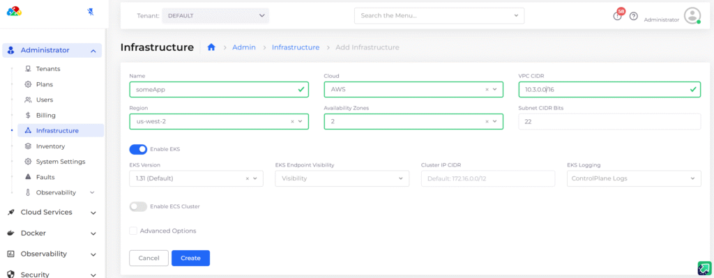 Creating new infrastructure